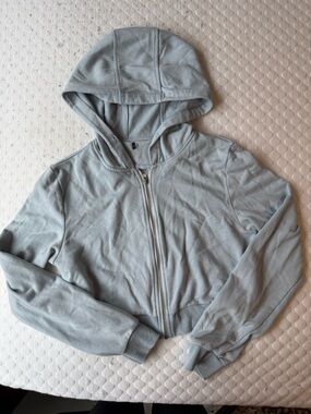 Light Blue Cropped Zip-Up Hoodie